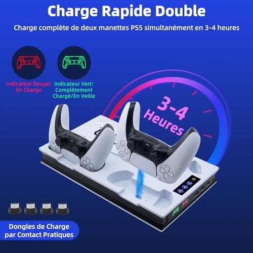 Wigearss PS5/PS5 Slim/PS5 Pro Cooling Station Fan, Vertical Charging Stand with Dual Controller Charger, 3 Levels Adjustable Ventilation Speed - Image 6