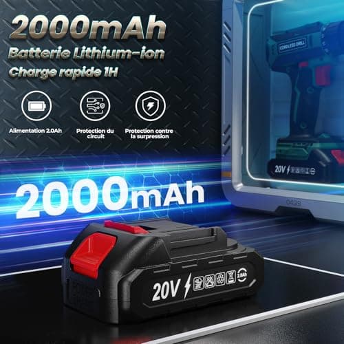 20V Cordless Drill Bit Driver, Max 42Nm Cordless Drill Devicer, 2 Speed Screwdriver, Compatible with Makita Batteries, 2000mAh Battery, 25+1 Torque, 10mm Chuck, LED Green - Image 6