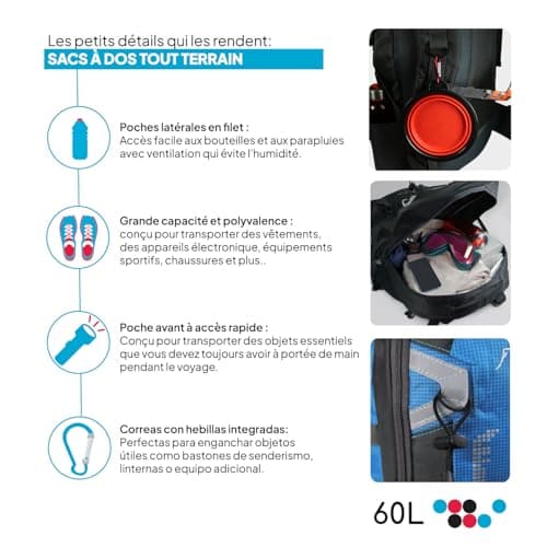 OcioDual Sac a Dos Randonnee 60L, Sac Randonnée, Voyage Imperméable Léger, Sac de Voyage Cabine Pliable, Sac a Dos Homme Montagne Trekking, Kit Survie Guerre - Image 5