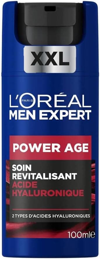L'Oréal Men Expert - Revitalising & Anti-Aging Face Care for Men - With Hyaluronic Acid - For All Skin Types - Power Age - XXL - 100 ml