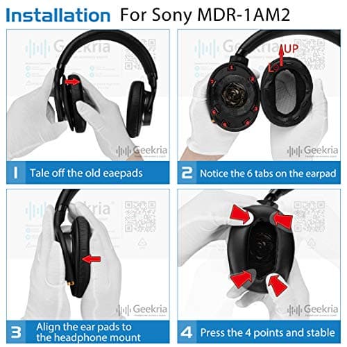 Geekria QuickFit Replacement Ear Pads Ear Pads for Sony MDR-1AM2 (MDR1AM2 MDR-1AM2/B) Headphone Repair Parts (Black Plastic Ring) - Image 6