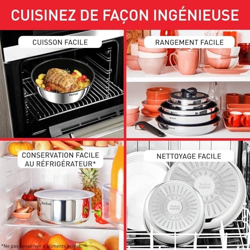 Tefal Ingenio Emotion, Cookware, Stainless Steel, Frying Pans 22/24/28 cm, Removable Handle, Stackable Design, Induction, L8968445 - Image 5