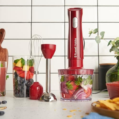 Russell Hobbs Hand Blender [3 in 1: Blender, Whisk, Chopper] Blender Red (600ml Bowl, Smoothies, Soups, Sauces, Dips, Stainless Steel Blades, Dishwasher Safe, BPA Free) 27142-56 - Image 7