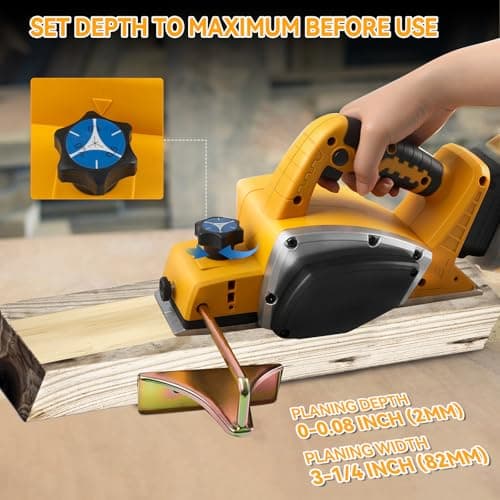 Portable Cordless Planer for DEWALT Battery 20V 15000RPM Brushless Electric Planer 82mm Cutting Width 0-2mm Cutting Depth for Woodworking, Woodworking Projects - Image 4