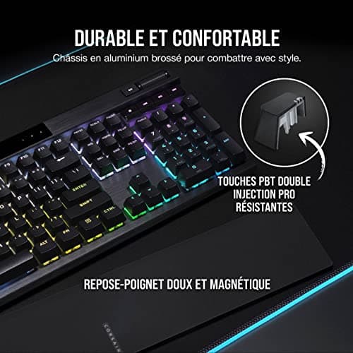 Corsair K70 RGB PRO Wired Mechanical Gaming Keyboard (CHERRY MX RGB Speed Switches, 8,000Hz Polling Rate, Dual Injection Pro PBT Keys, Soft Wrist Rest) AZERTY, FR - Black - Image 4