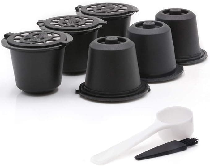 Zalati 6 Pieces Refillable Coffee Capsules Reusable Coffee Filters with Spoon and Brush for Compatible Nespresso OriginalLine Cups - Image 1