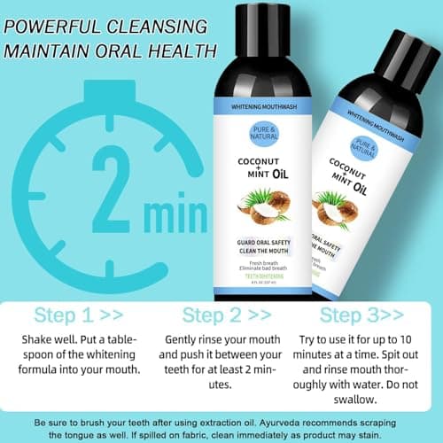 Natural Whitening Oil Mouthwash Contains Coconut and Peppermint Oil, Freshens Breath Eliminates Bad Breath Whitens Teeth and Healthier Gums - Image 6