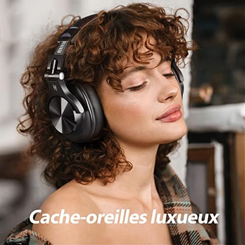 OneOdio Casque Bluetooth sans Fil BT5.2 avec 72 Heures A70, Réduction de Bruit CVC 8.0, 3 Câbles, Léger Confortable, Pliable, Partage de Musique, Compatible Téléphone, DJ, Piano, Guitare (Noir) - Image 5
