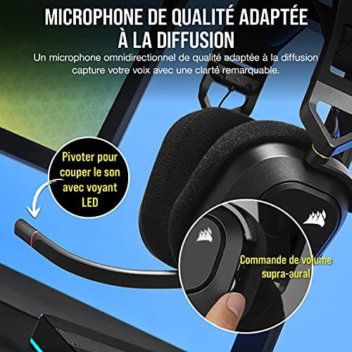 Corsair HS80 RGB Wireless Premium Gaming Headset with Dolby Atmos Audio (Low Latency, Omnidirectional Microphone, Wireless Up to 18 Metres, 20 Hours of Battery Life, PS5/PS4 Compatibility) Carbon - Image 7