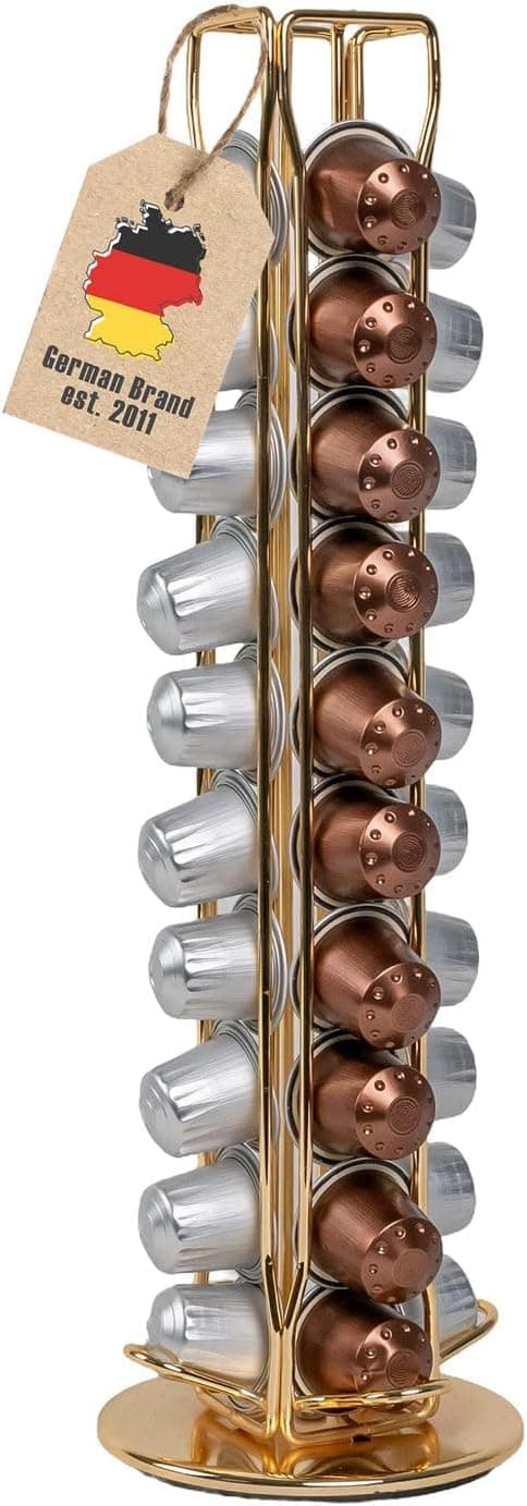 Coffee Capsule Holder Compatible with Nespresso Capsules (40 Pcs) Gold Iron Capsule Holder 4.5 x 14.8 inch 360 Degree Rotating Capsule Holder Coffee Capsule Holder - Image 1