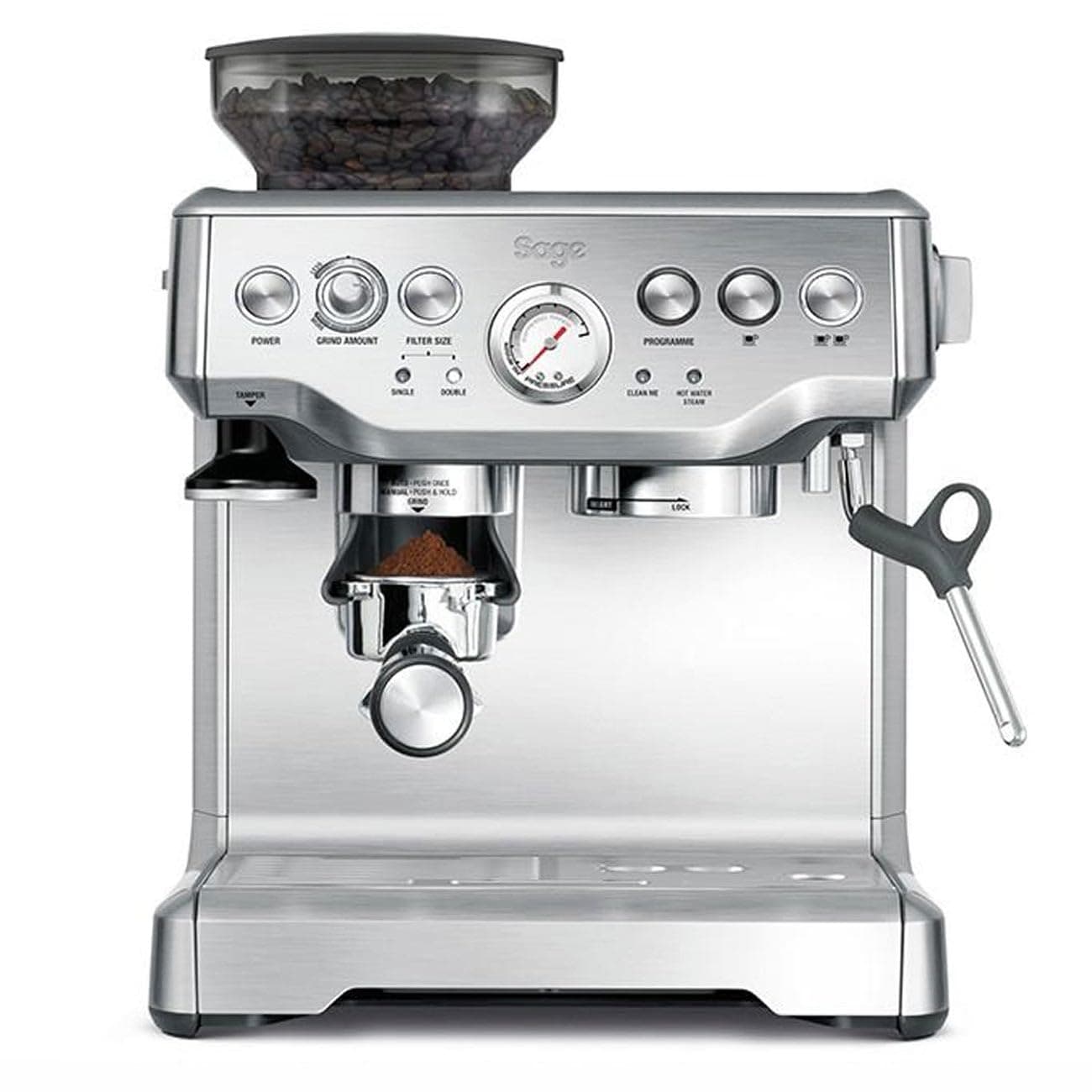 Sage - The Barista Express - Coffee Machine with Manual Milk Frother and Grinder - Automatic Grinding, Custom Frothing - Milk Jug with Temperature Control - Brushed Stainless Steel
