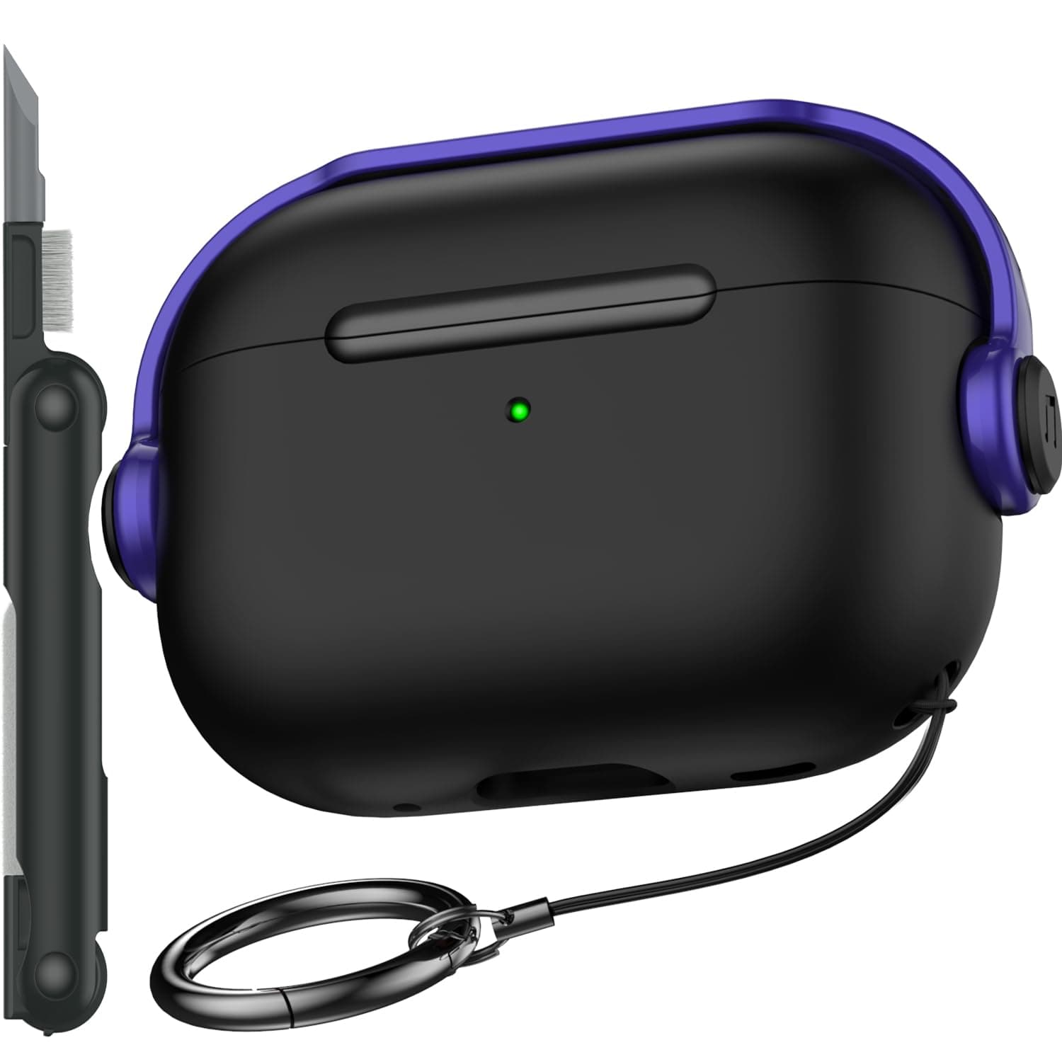 R-fun Case Compatible with Apple Airpods Pro (2023/2022/2019, 2nd/1st Gen), USB-C/Lightning Cable, Music Headphone Case with Safety Lock and Cleaning Kit, Black/Purple