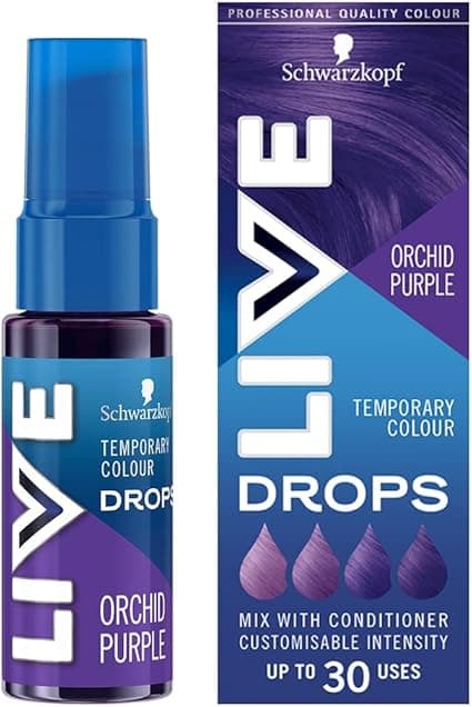 Schwarzkopf LIVE Color Drops Semi Permanent Hair Color, Vegan, Purple, 2-12 Washes, Durable, Orchid Purple, 30 ml - Image 1