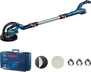 Bosch Professional ponceuse plaquiste GTR 55-225 (550 W, Ø de plateau 215 mm, avec 1 disque abrasif M480, 1 set de plateaux de ponçage souples, 3 clips de câble, dans coffret de transport)
