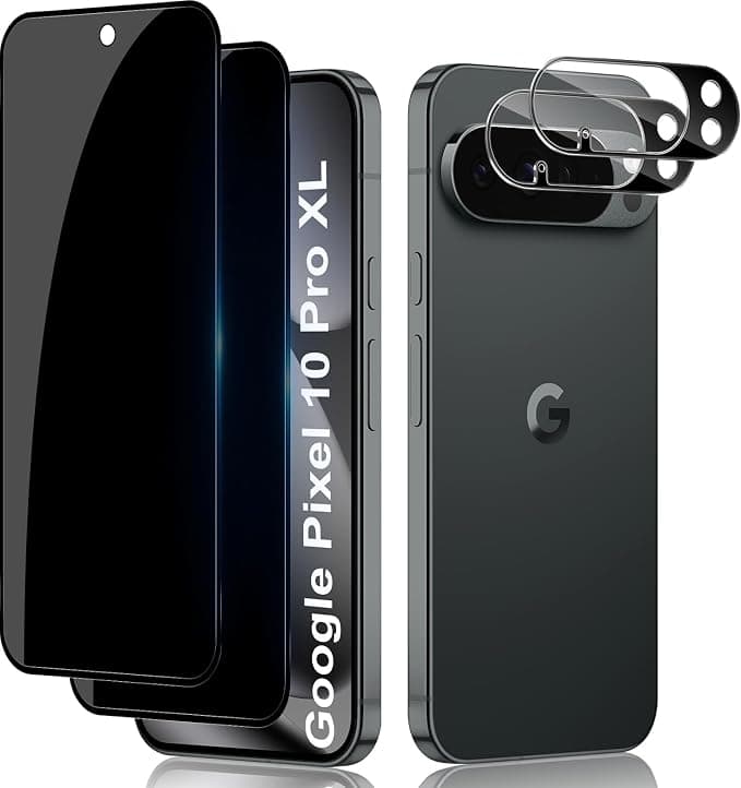 Lutree For Google Pixel 10 Pro XL Anti-Spy Tempered Glass, 2+2 Pieces Anti-Spy Screen Protector + Camera Lens Protector Film (Black), 9H Anti-Scratch Bubble-Free Privacy Screen Protectors - Image 1