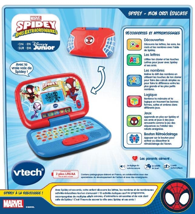 VTech - Disney Junior Spidey, My Educational Computer, Children's Computer with Backlit Screen, 15 Educational Activities and Games, Gift for Children from 3 to 7 Years - English Content - Image 7