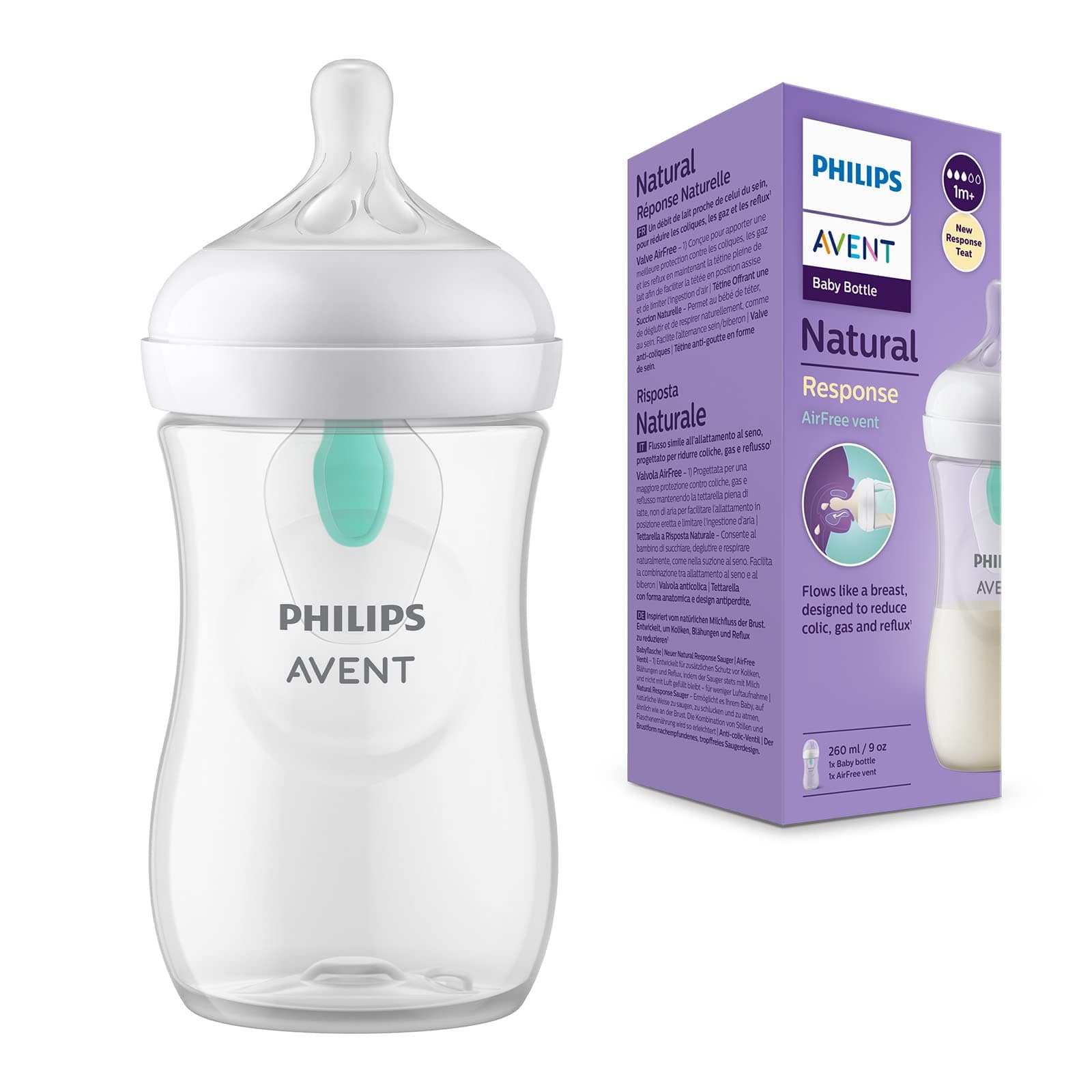 Philips Avent Biberon à Réponse Naturelle de 260 ml avec valve AirFree, sans BPA pour les bébés de 1 mois et + (modèle SCY673/01) - Image 8