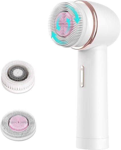 MYCARBON Electric Facial Cleansing Brush Two-Way Microcirculation IPX7 Waterproof 2 Speeds Facial Exfoliating Brush Silicone Rotating Brush for Deep Cleansing Face – White - Image 1