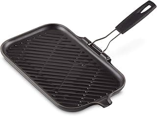 Le Creuset LE CREUSET Gril rectangulaire en fonte émaillée avec poignée en silicone, 36 x 20 cm, Noir Mat, 20049000000400