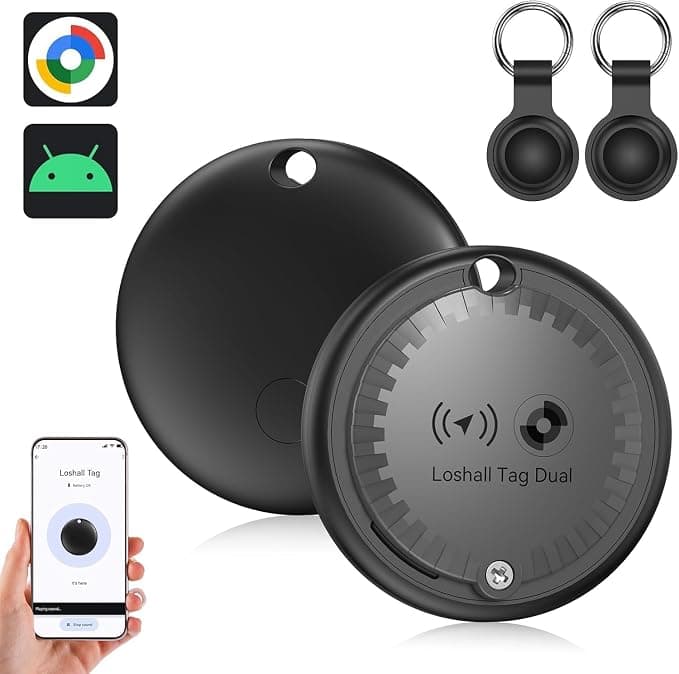 Air Tracker Tag Android, Bluetooth Object Locator Compatible with Google "Find Hub", Android Smart Tag with 2 Silicone Protective Covers for Suitcases/Wallets/Keys (Black, 2 Pieces)