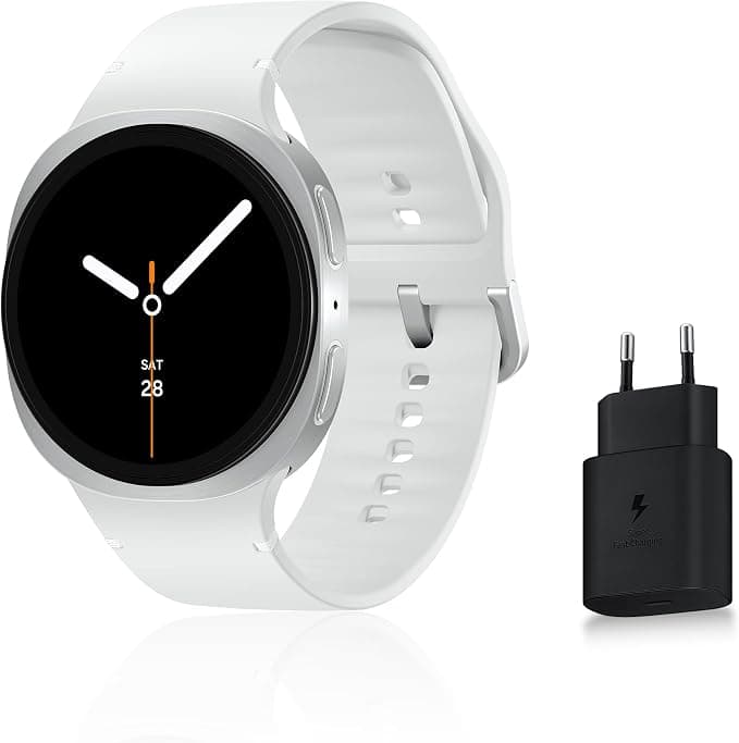 Samsung Galaxy Watch8, Smartwatch, Running Coach, Sleep Coach, Galaxy AI, 4G, 44 mm, Silver, 25W Fast Mains Charger Included, FR Version - Image 1