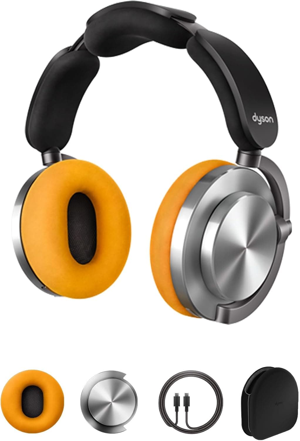 Dyson OnTrac™ Wireless Headphones with Active Noise Cancelling - 55 hrs of Battery Life - Bluetooth 5.0- Fast Charge from 10 Minutes 6Hz to 21kHz Protective Case - Customisable (Aluminium/Yellow) - Image 1