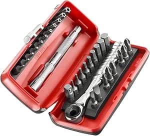 FACOM - Set of 1/4" Bits 31 Pieces - R.PEJ31 - 1 Ultra Compact 1/4" Bit Holder Ratchet, 1 Extension Cord, 28 Bits, 1 Socket Holder Bit and 1 Bimeter Box Included
