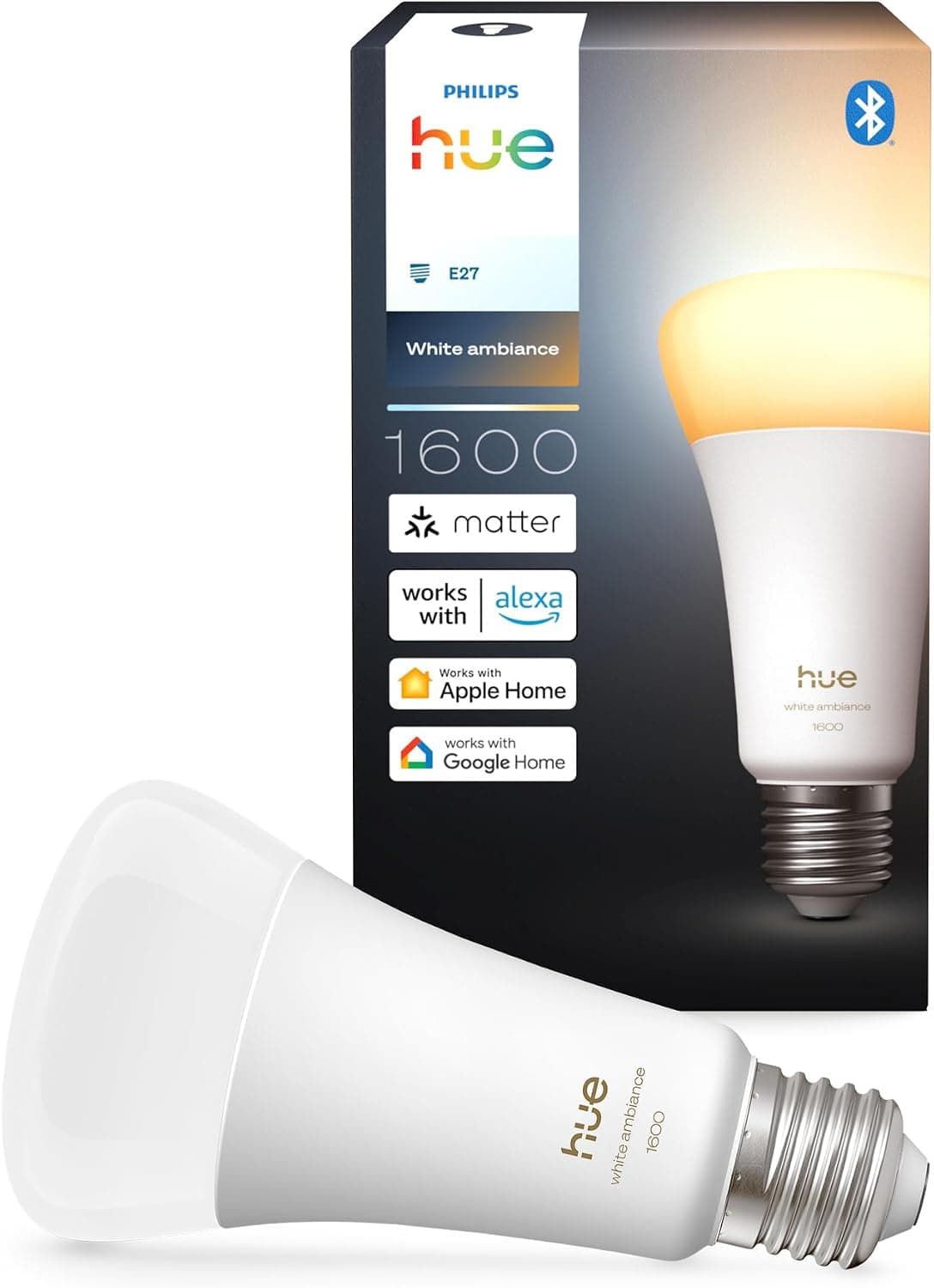 Philips Hue Ampoule LED connectée A67, White Ambiance, Culot E27, 11,8 W, Spectre complet 1000-2000 K, 1600 lumens, Intensité variable, Compatible avec Alexa, Google Assistant et Apple Home, pack de 1 - Image 1