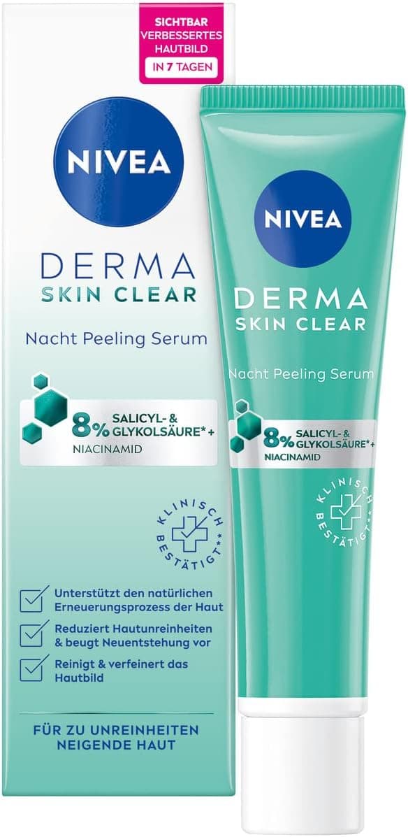 NIVEA Derma Skin Clear Night Exfoliating Serum (40ml), Blemish Remover Serum for Visibly Enhanced Complexion, Cleansing & Firming, Exfoliating BHA & AHA with Niacinamide - Image 1