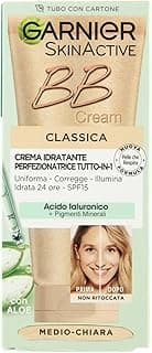 Garnier BB crème classique SkinActive pour peau uniforme et hydratée, look naturel, enrichi en acide hyaluronique, Aloe Vera et pigments minéraux, SPF 15, Teinte : Moyen-clair