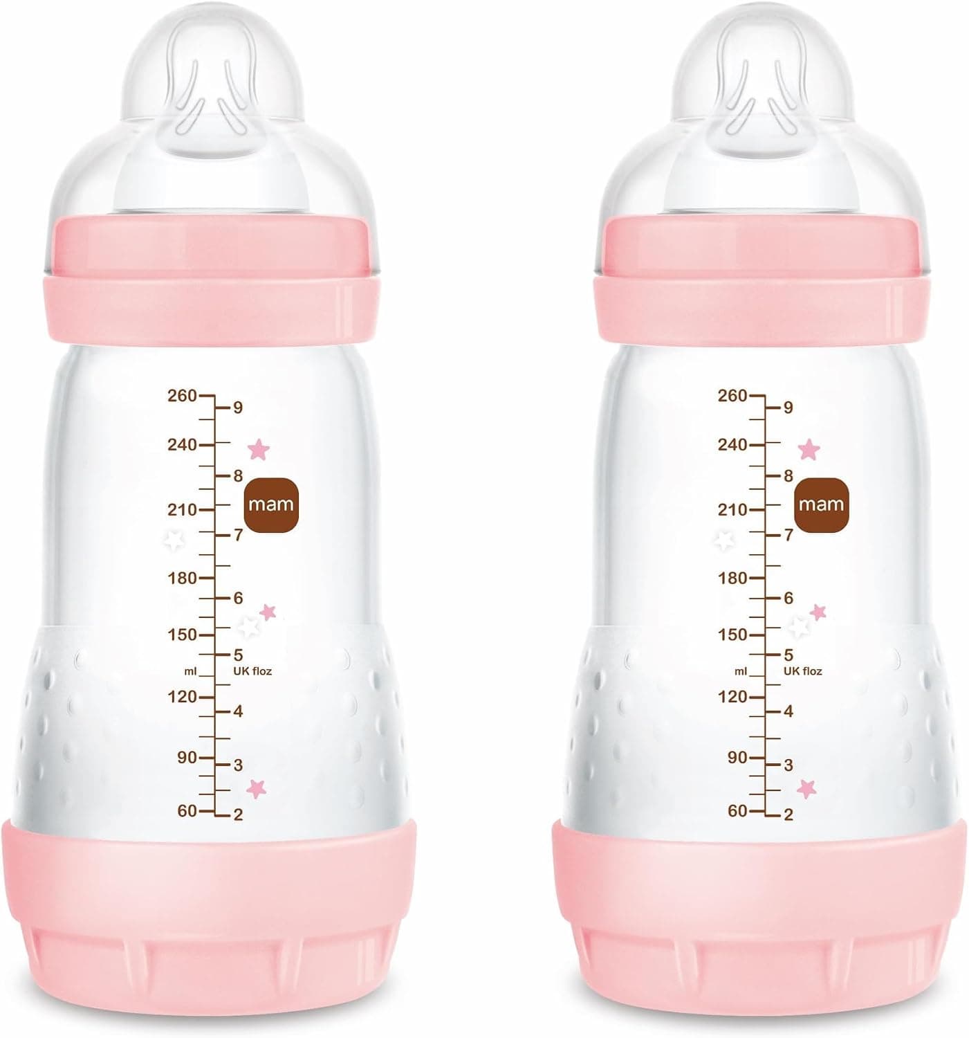MAM Easy Start A138 Patented Anti-Colic Bottle with SkinsoftTM Silicone Teat for Babies from 2 Months, 2 Units, Self-Sterilising in 3 Minutes Pink 260 ml - Image 1