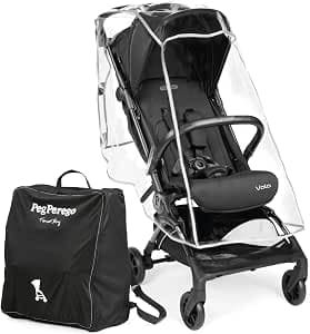Peg Perego Volo Lightweight Stroller with Rain Cover, Airplane Cabin Size, Ultra Compact, From Birth up to 22kg, Carry Bag Included, True Black