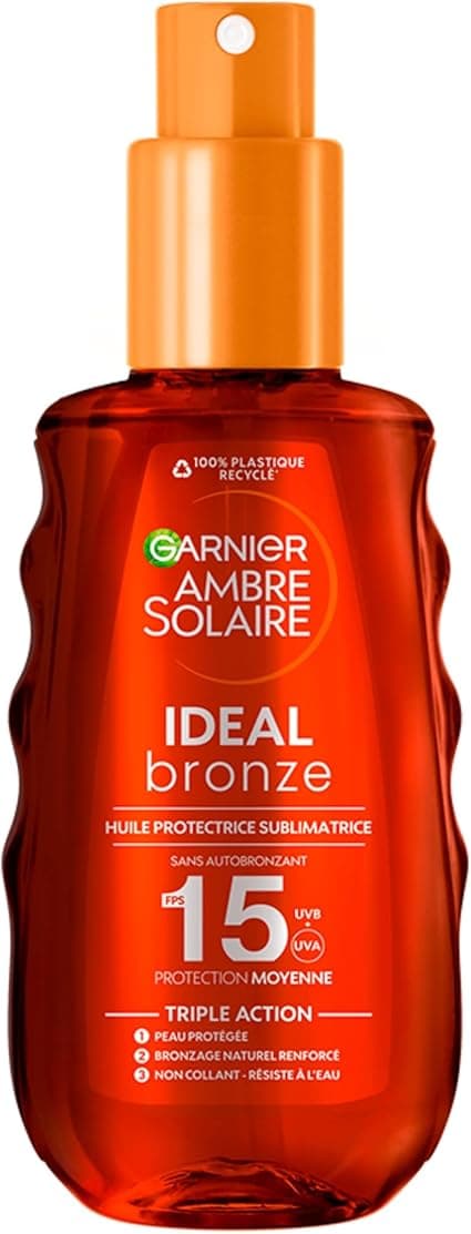 Garnier Garnier Ambre Solaire – Ideal Bronze – Enhancing Tan Protective Oil – SPF 15 Protection – Enriched with Vitamin E – Non-Greasy – Non-Sticky – All Skin Types – 150 ml