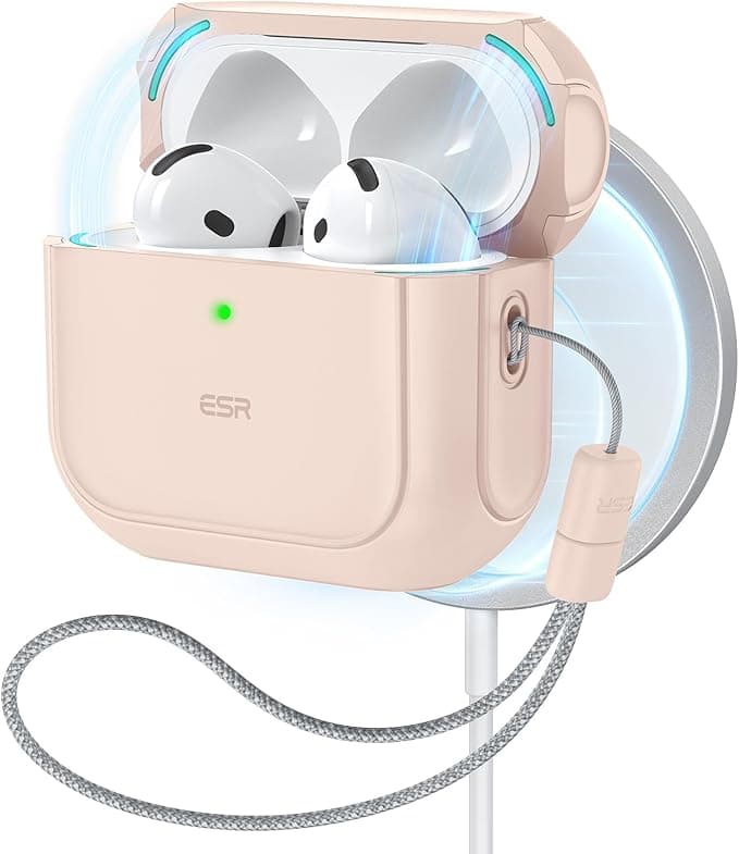 ESR AirPods 4 Case, Compatible with AirPods 4 (2024) (USB-C), Compatible with MagSafe, Drop Protection Cover with Drawstring, Magnetic Cover, Orbit Hybrid Series, Titanium Desert