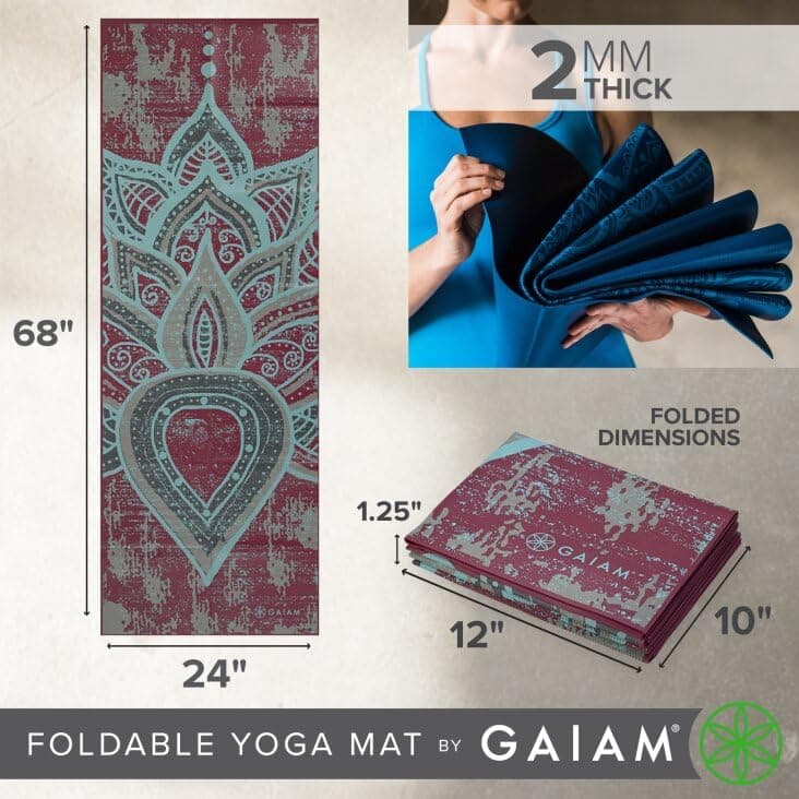 Gaiam Yoga Mat – Folding Travel Fitness & Exercise Mat – Foldable Yoga Mat for All Types of Yoga, Pilates & Floor Workouts (68"L x 24"W x 2mm Thick) - Image 4