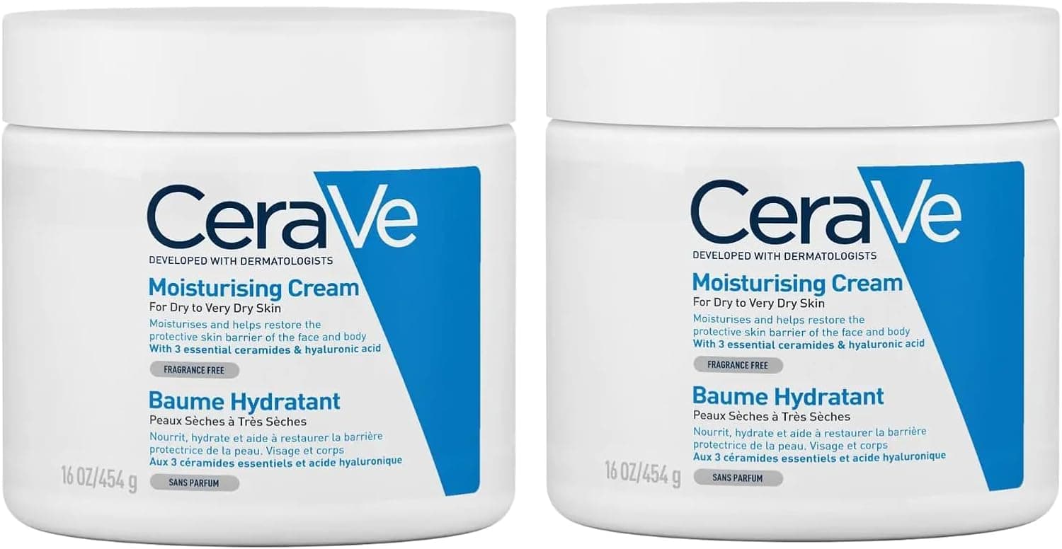 CeraVe Moisturizing Cream - With Hyaluronic Acid & 3 Essential Ceramides - Rich Hydration for Dry to Very Dry Face & Body, Suitable for Sensitive Skin (2 Pack) 16oz x 2