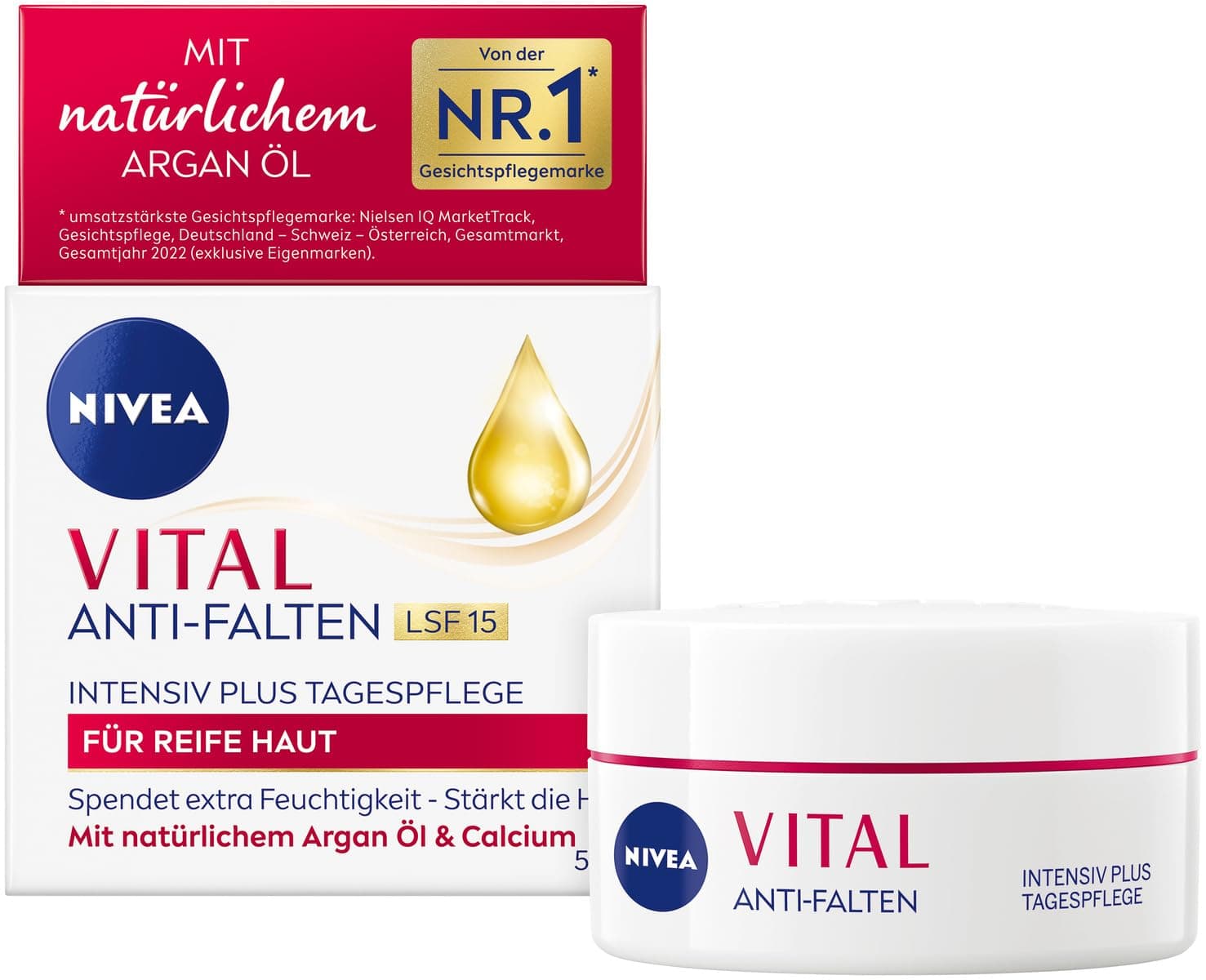 NIVEA VITAL Soin de jour anti-rides Intensiv Plus SPF 15, soin du visage pour peaux matures à l'huile d'argan naturelle et au calcium, crème de jour avec SPF pour une hydratation intense (50 ml) - Image 9