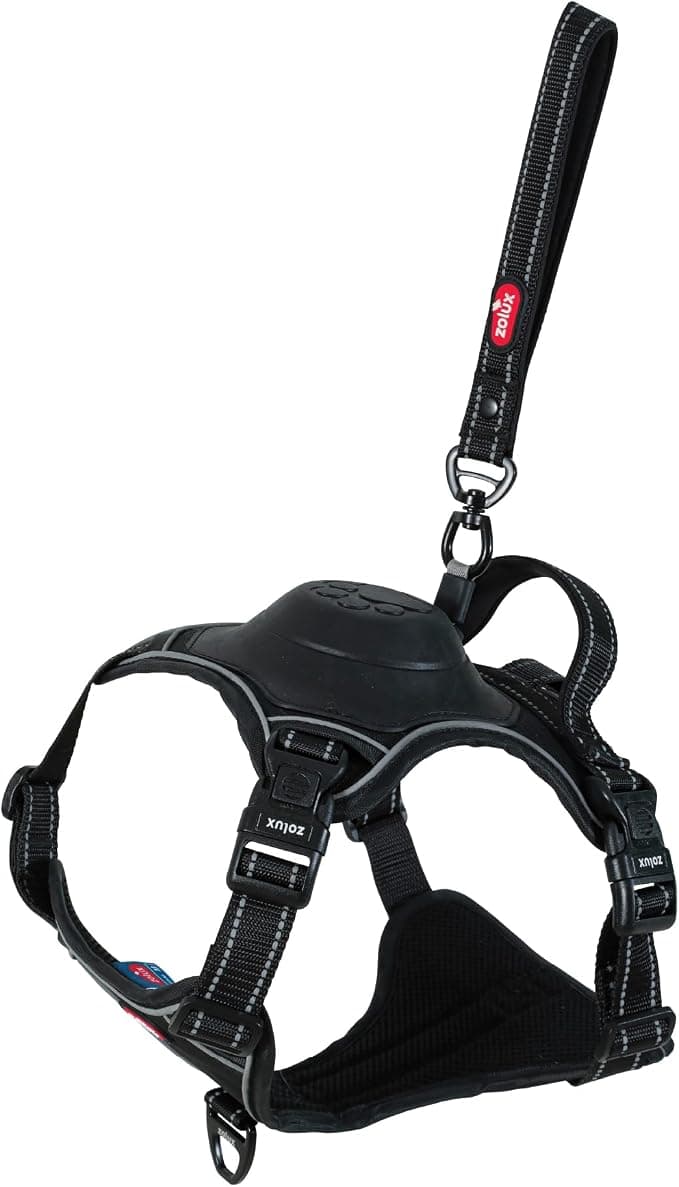 Zolux Easy Ride Harness for Dogs, Integrated Retractable Lead, 1.3 m, Size L, Black, Reflective Stripes, Breathable Fabric, for Dogs 33-55 kg - Image 1