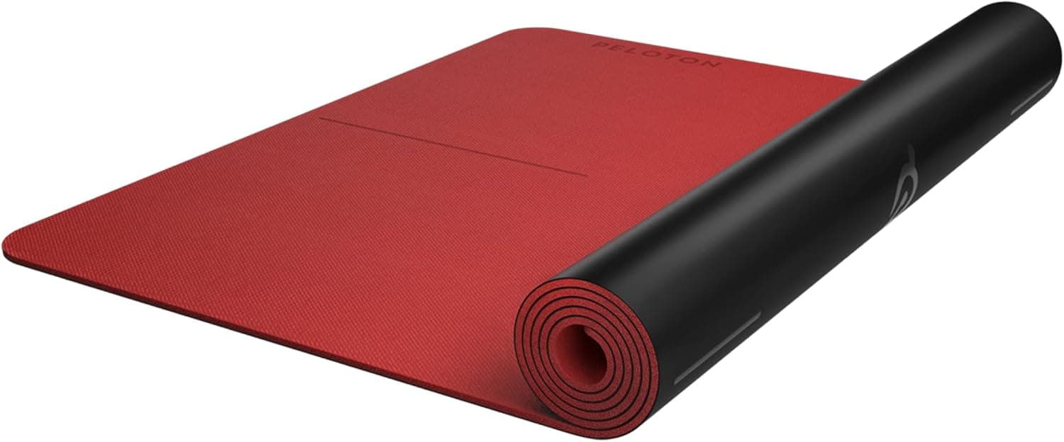 Peloton Reversible Workout Mat | 71" x 26" with 5mm Thick, Premium Heavy Duty Yoga Mat and Floor Mat, Tear and Scratch Resistant, Black, Red