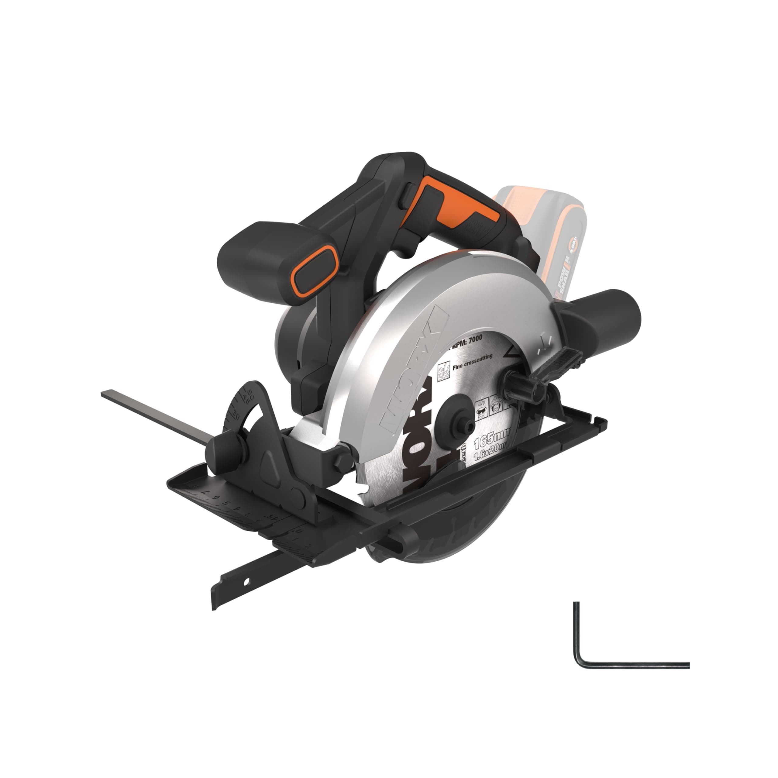 WORX 20V WX526.9 Cordless Circular Saw, 165 mm Blade, Up to 55 mm, Bevel 0-50°, Ideal for Clean Cuts in Wood, Compact and Lightweight, No Battery or Charger - Image 1