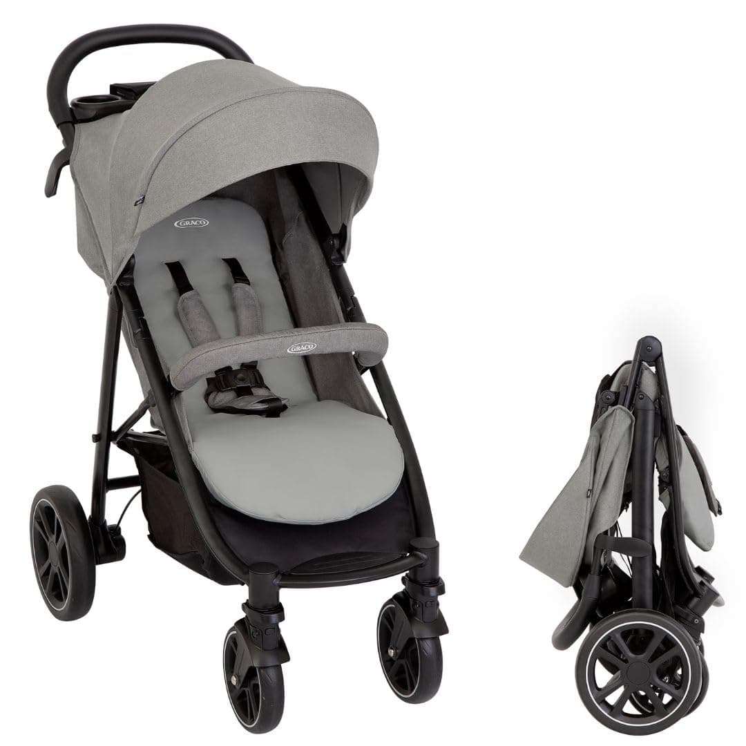GRACO Graco EezeFold DLX - Compact Lightweight Stroller | One Hand Folding, 4 Wheel Suspension, Lying Position, Large Basket - Lunar Grey