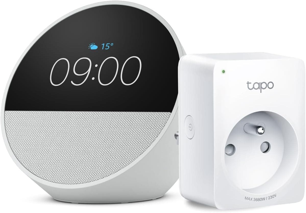 Echo Spot | Blanc + Tapo Matter Prise Connectée, Fonctionne avec Alexa - Kit de démarrage Maison connectée - Image 1