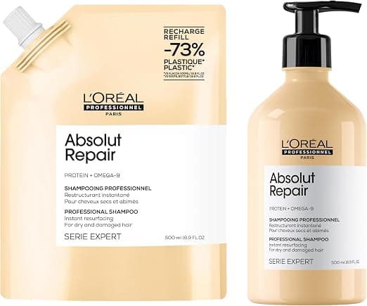 L'Oréal Professionnel Absolut Repair Shampoo, 500 ml and Refill - Protein, Gold Quinoa - Serie Expert - Image 1