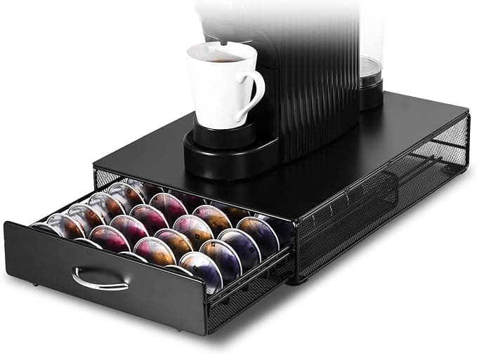 Coffee Pod Holder, Coffee Storage Drawer Compatible with Nespresso Vertuo Capsules, Vertuo Pod Storage Box, Veruo Pod Dispenser, Metal, Black. - Image 1