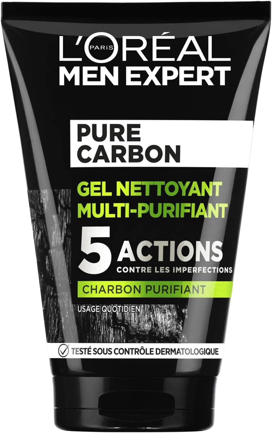 L'Oréal Men Expert - Gel Nettoyant Multi-Purifiant Visage Homme - Anti-Impuretés & Imperfections - Usage Quotidien - Enrichi en Charbon - Peaux Grasses - Pur Charbon - 100 ml