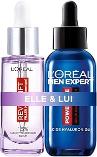 L'Oréal Paris - Routine Soin Visage à l'Acide Hyaluronique Pour Femme & Homme - Sérum Anti-Rides & Hydratant Revitalift Filler & L'Oréal Men Expert - Pour Tous Types de Peaux - Lot de 2x30 ml