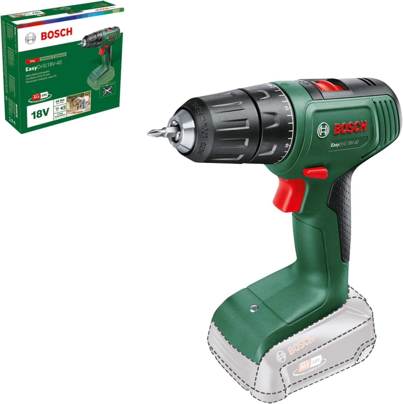 Bosch Perceuse-visseuse sans fil EasyDrill 18V-40 (sans batterie, système 18 Volt, dans emballage carton) - Image 1