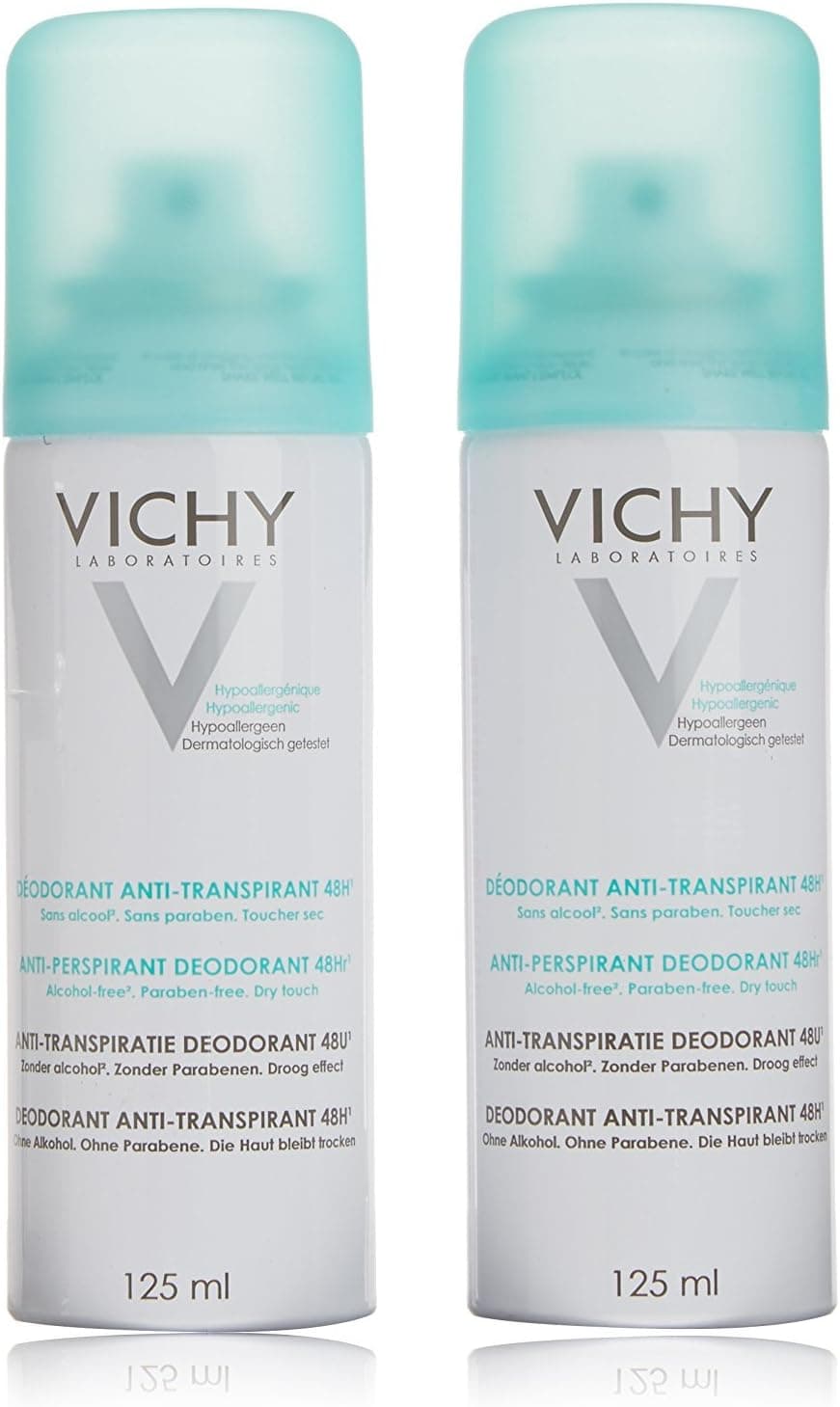 Vichy Vichy, Déodorant Aérosol Anti-Transpirant 48H, Transpiration Intense, Sans Alcool, Toucher sec, Lot de 2 x 125ml