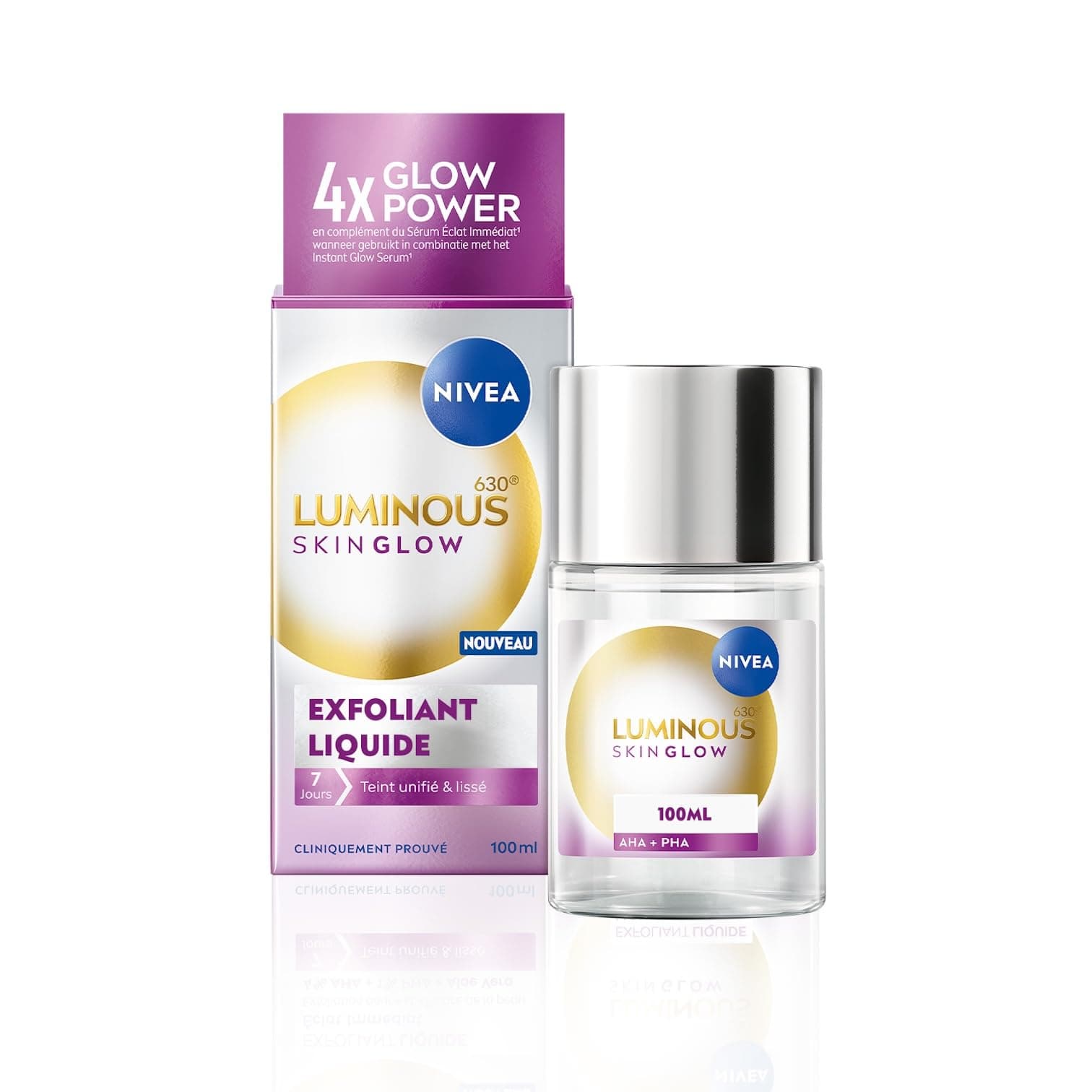 NIVEA Luminous 630 - Liquid Refiner Skin Glow - Anti-Spot Facial Care - Gently Exfoliates & Refines Pores - 4% BHA, 1% PHA & Aloe Vera - All Skin Types - 100 ml