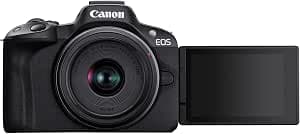 Canon EOS R50 Hybrid Camera + RF-S 18-45mm Lens is STM Digital Camera with Autofocus + Scene and Face Detection, Animals Vehicles 4k Video, 15 FPS – Black